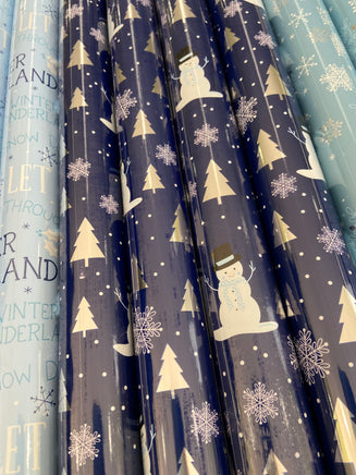 Navy Blue Snowman Christmas Wrapping Paper (No Writing) - Deer Creek Mercantile