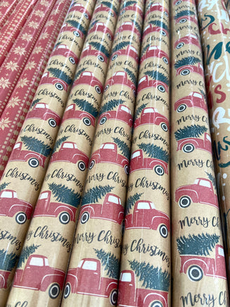 Kraft Red Pickup Truck Christmas Wrapping Paper - Deer Creek Mercantile