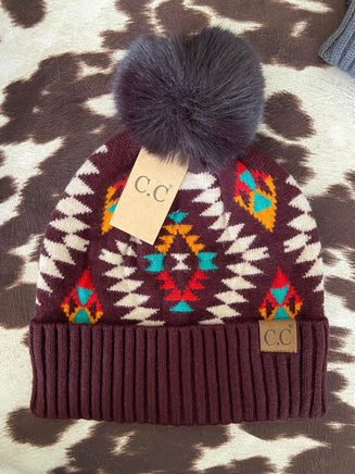 Southwestern Pattern Print Stocking Cap Beanie (Dark Berry) - Deer Creek Mercantile
