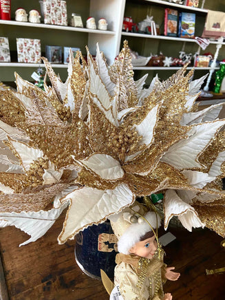 Cream/Gold Poinsettia Pick - Deer Creek Mercantile