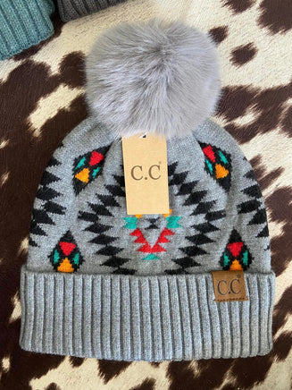 Southwestern Pattern Print Stocking Cap Beanie (Light Gray) - Deer Creek Mercantile