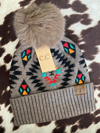 Southwestern Pattern Print Stocking Cap Beanie (Taupe) - Deer Creek Mercantile
