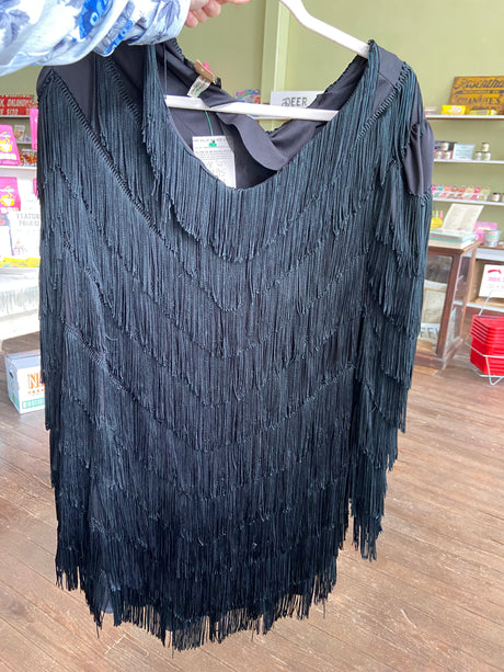 Vintage Nightworks Black Fringe Western Top - Deer Creek Mercantile