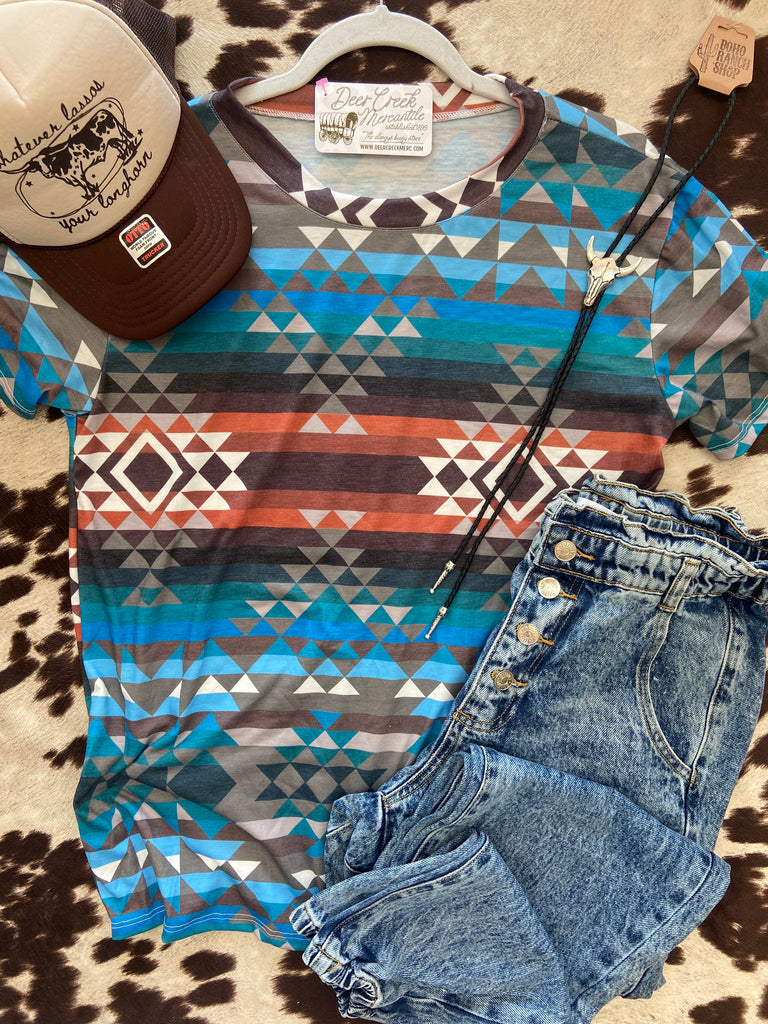 Southwestern Summer Top *Teal Multi - Deer Creek Mercantile