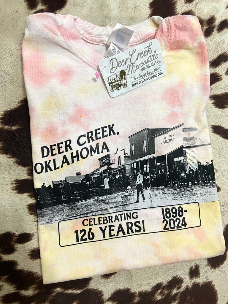 Deer Creek 126 Years Graphic Tee * Funnel Cake Tie Dye - Deer Creek Mercantile