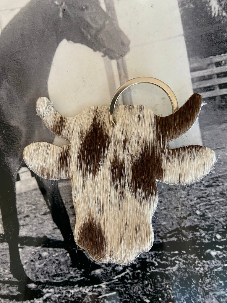 Cow Cowhide Western Keychain *Dark Brown/White Spots - Deer Creek Mercantile