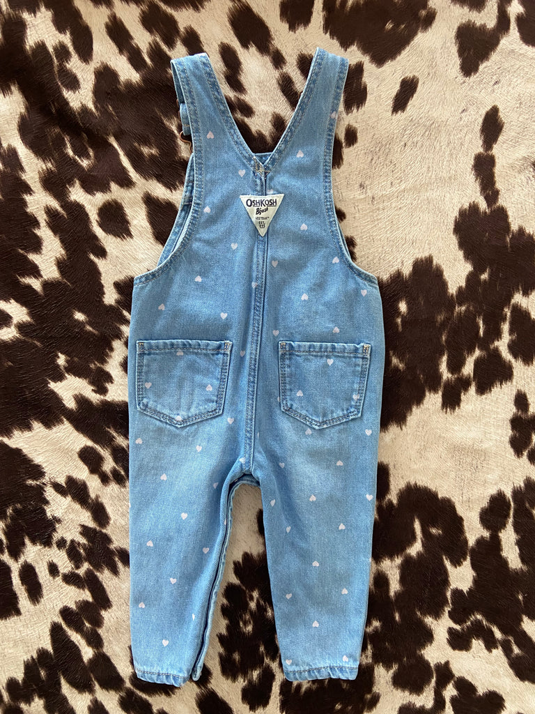 Pre-Loved Baby Girls OshKosh Pink Heart Denim Overalls (Size 12 Months) - Deer Creek Mercantile