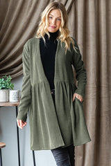 Rustic Ribbed Open Long Sleeve Cardigan *Olive - Deer Creek Mercantile