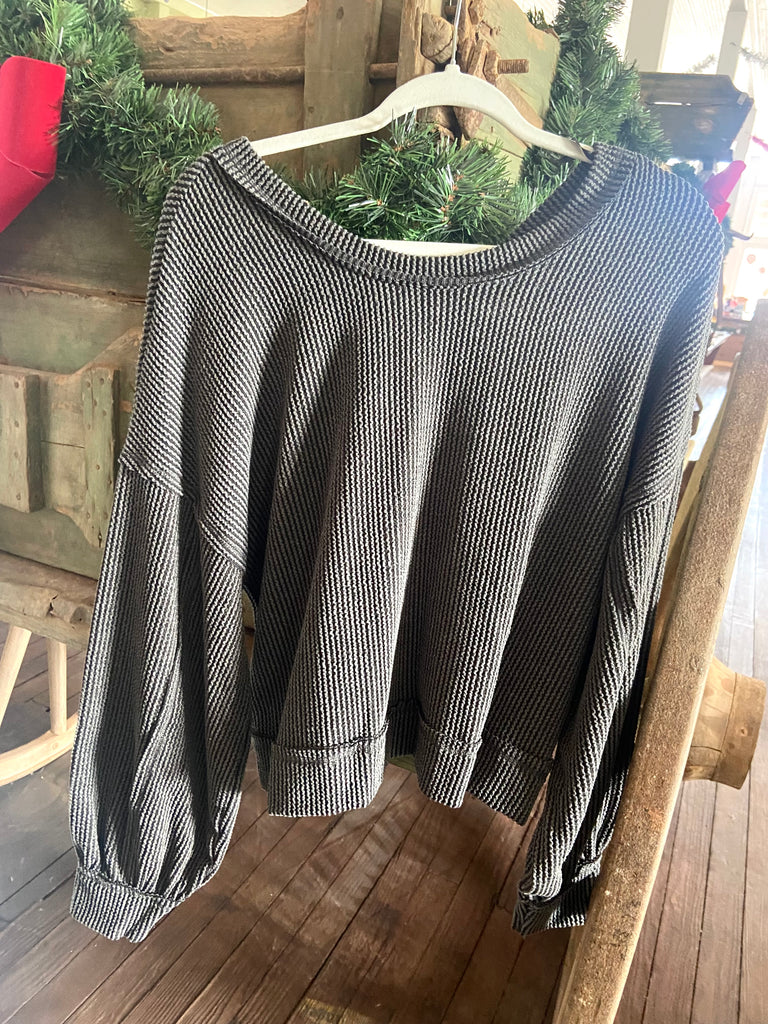 Winter 2024 Oversized Ribbed Top *Charcoal - Deer Creek Mercantile