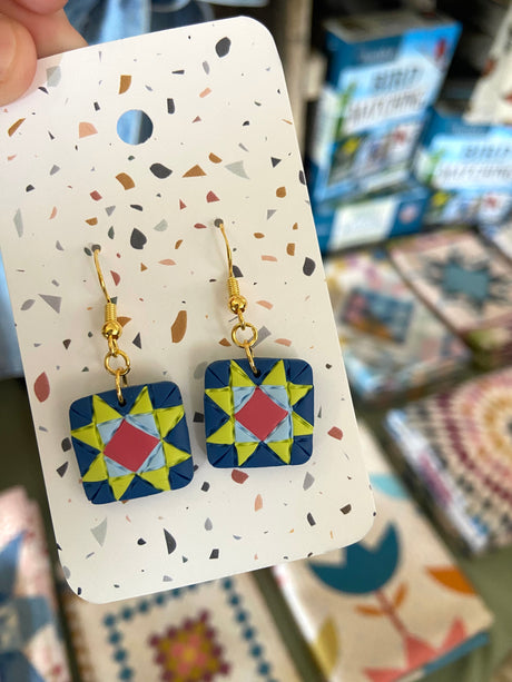 90s Baby Quilt Pattern Dangle Earrings - Deer Creek Mercantile