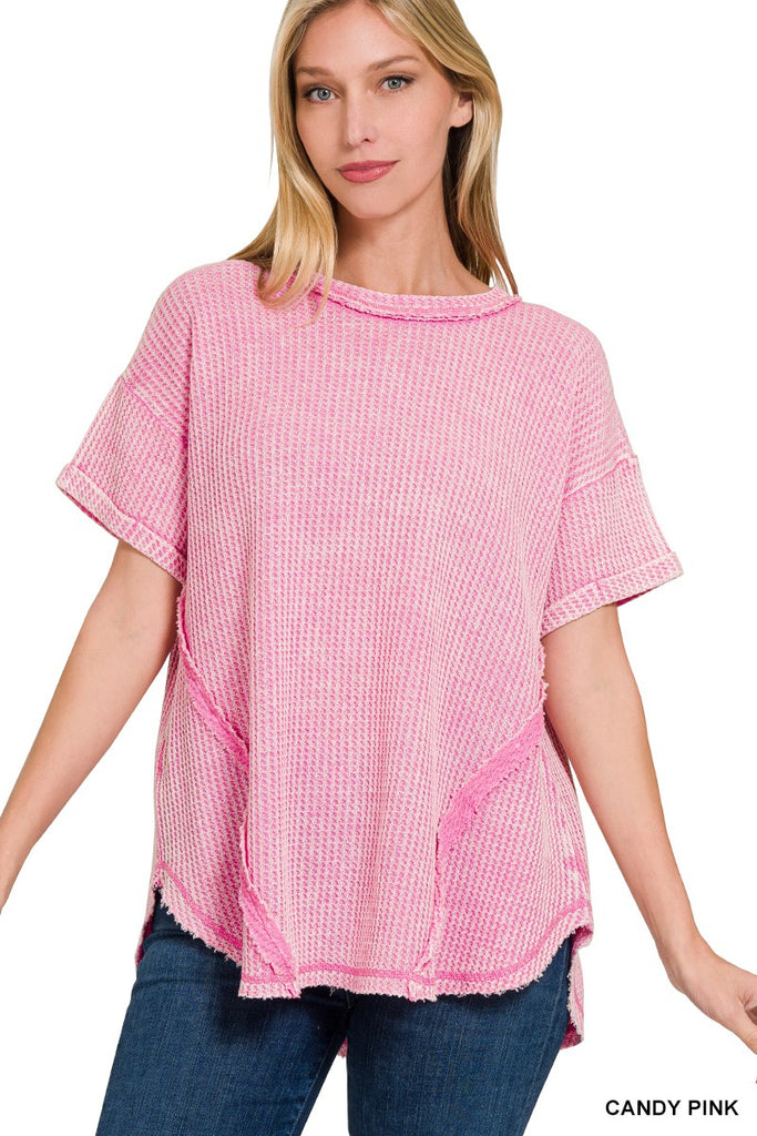 Washed Waffle Top (Candy Pink) - Deer Creek Mercantile