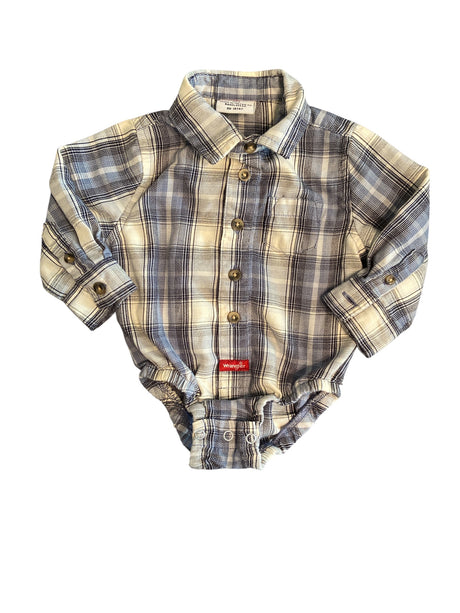 Pre-Loved Wrangler Blue Plaid Onesie *9 Months - Deer Creek Mercantile
