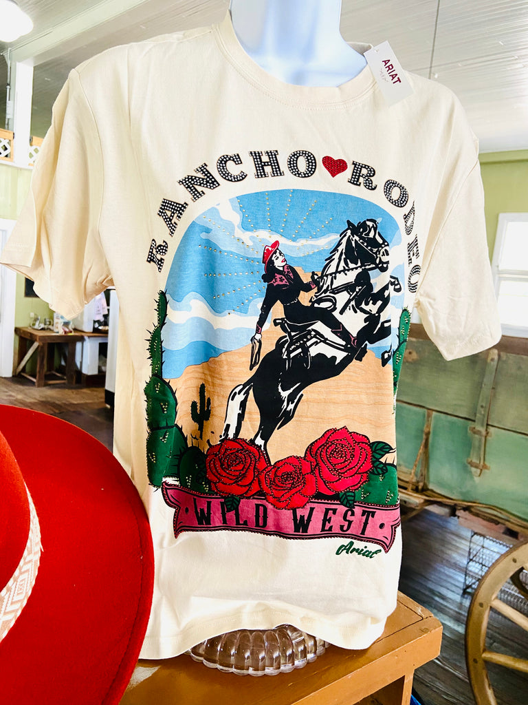 Ariat Women's Rancho Rodeo Graphic Tee * Summer Sand - Deer Creek Mercantile