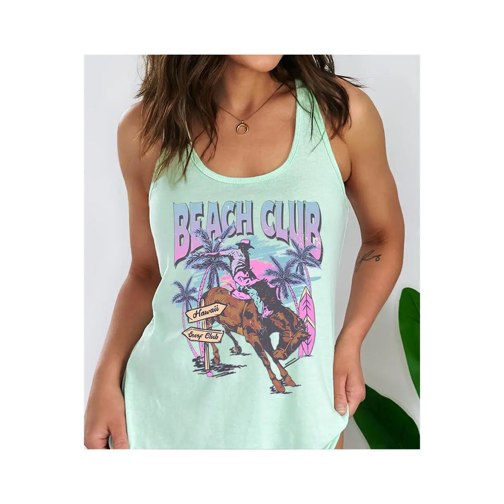 Cowboy Beach Club Graphic Racerback Tank Top *Mint - Deer Creek Mercantile