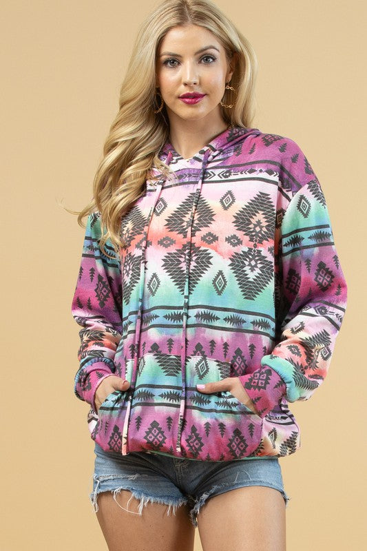 Doorbuster #4 Tie Dye Southwestern Hoodie *Magenta/Jade - Deer Creek Mercantile