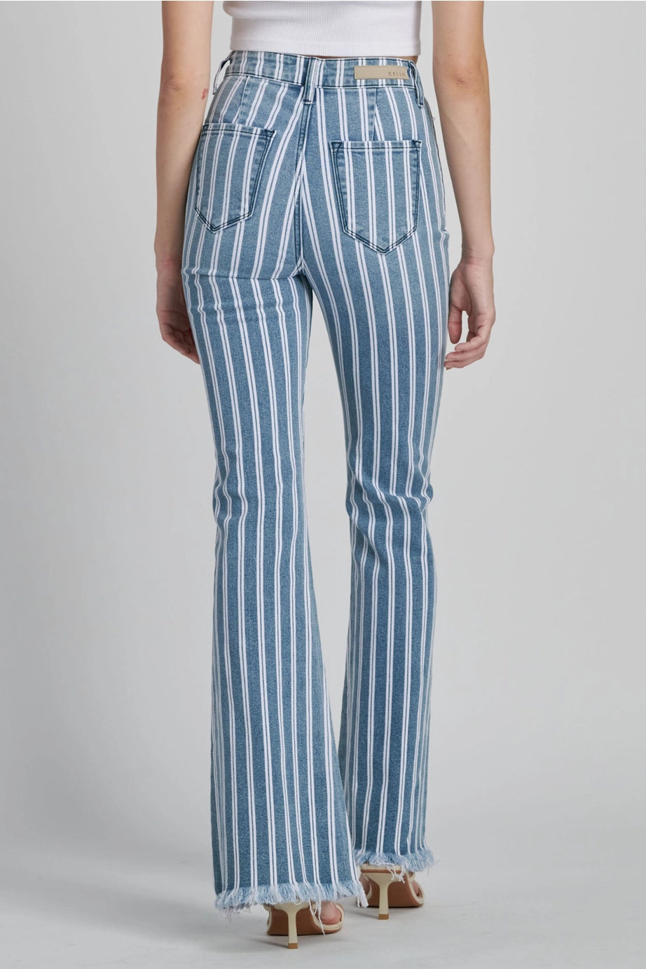 Cello Jean The Heather Striped Denim Flare Jean - Deer Creek Mercantile