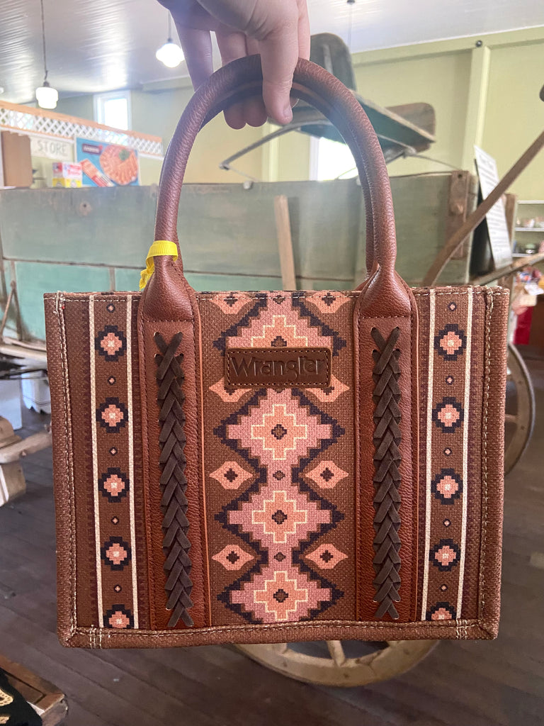 Wrangler Southwestern Print Small Canvas Tote/Crossbody - Dark Brown - Deer Creek Mercantile