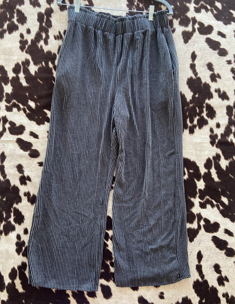 Charcoal Ribbed Cozy Chic Pants - Deer Creek Mercantile