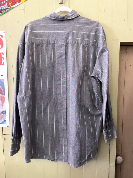 Vintage Roper Gray/White Striped Western Shirt *Size 17.5 XL - Deer Creek Mercantile