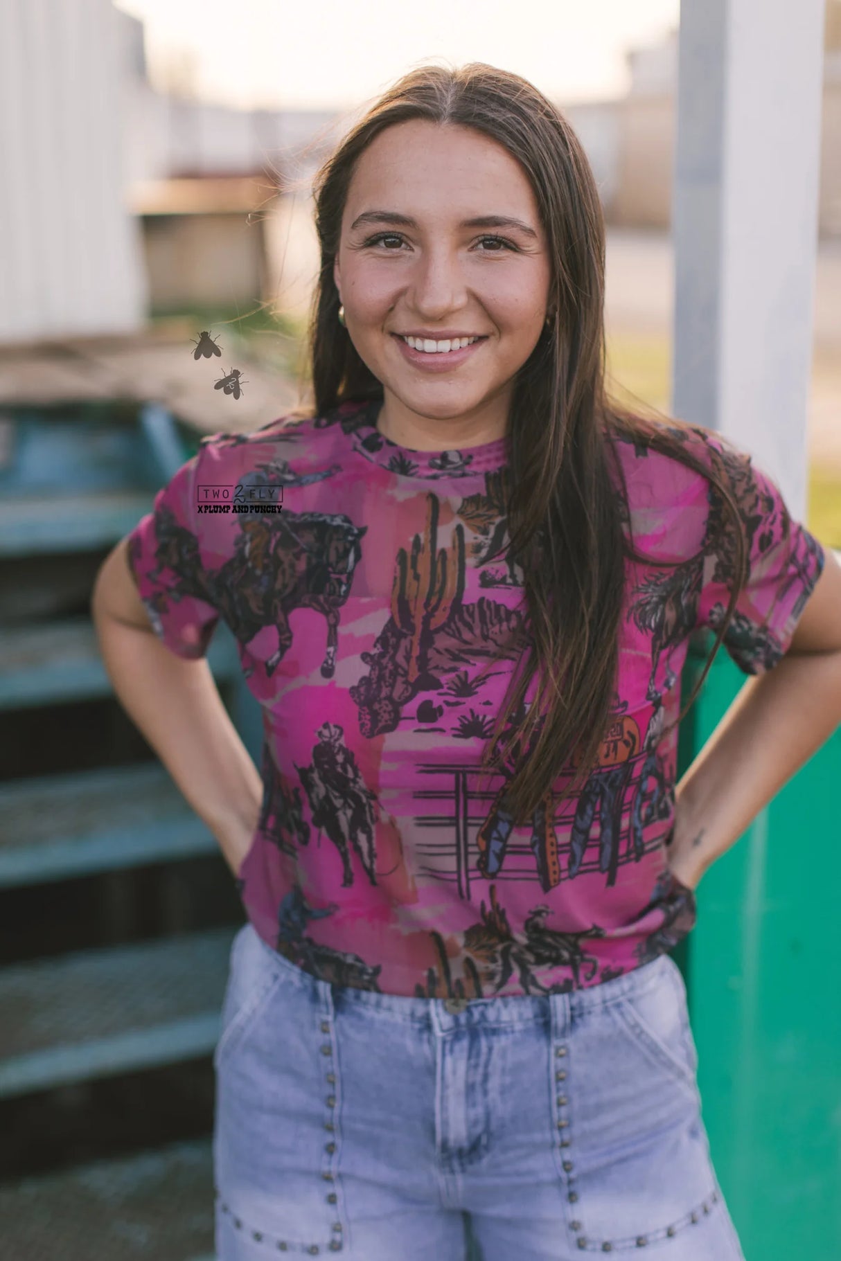 Cowtown Couture Western Mesh Graphic Top *Pink - Deer Creek Mercantile