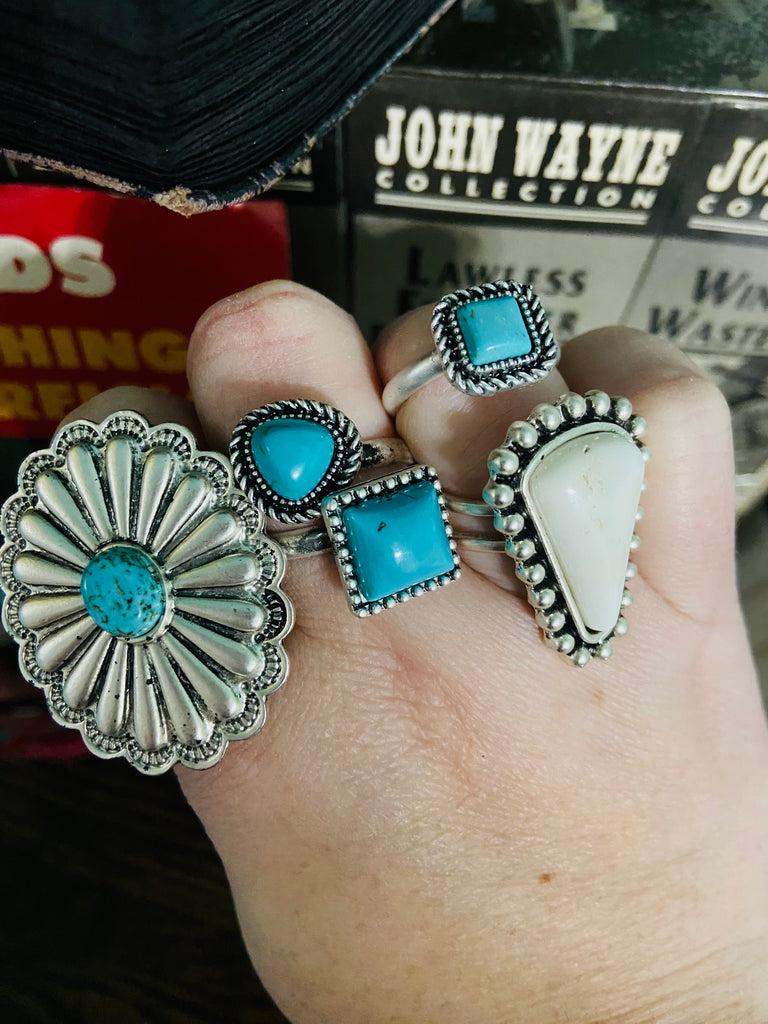 Lone Rider Faux Turquoise Adjustable Ring - Deer Creek Mercantile