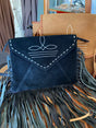 Suede Leather Boot Stitch Crossbody Bag W/ Fringe *Black - Deer Creek Mercantile