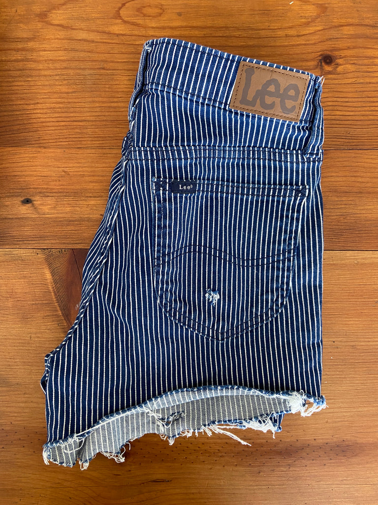 VINTAGE Lee Distressed Railroad Stripe Denim Shorts - Deer Creek Mercantile