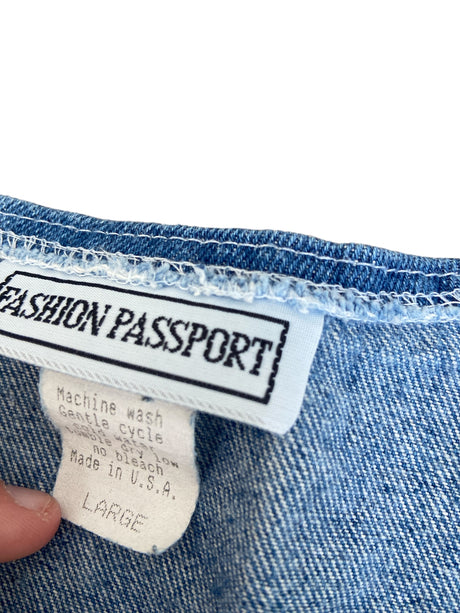 Vintage FASHION PASSPORT Blue/White Striped Denim Vest *Size Large - Deer Creek Mercantile