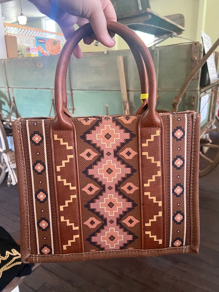 Wrangler Southwestern Print Small Canvas Tote/Crossbody - Dark Brown - Deer Creek Mercantile