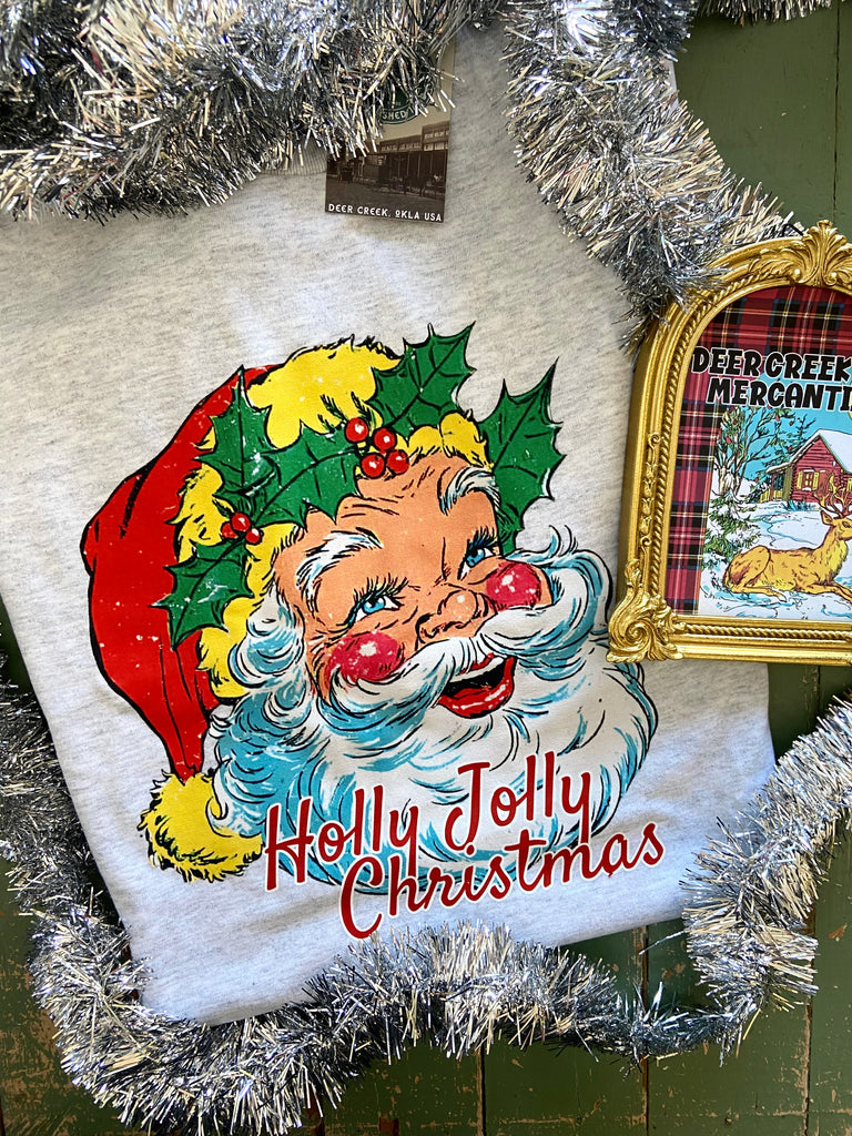 Holly Jolly Santa Graphic Tee *Light Gray - Deer Creek Mercantile