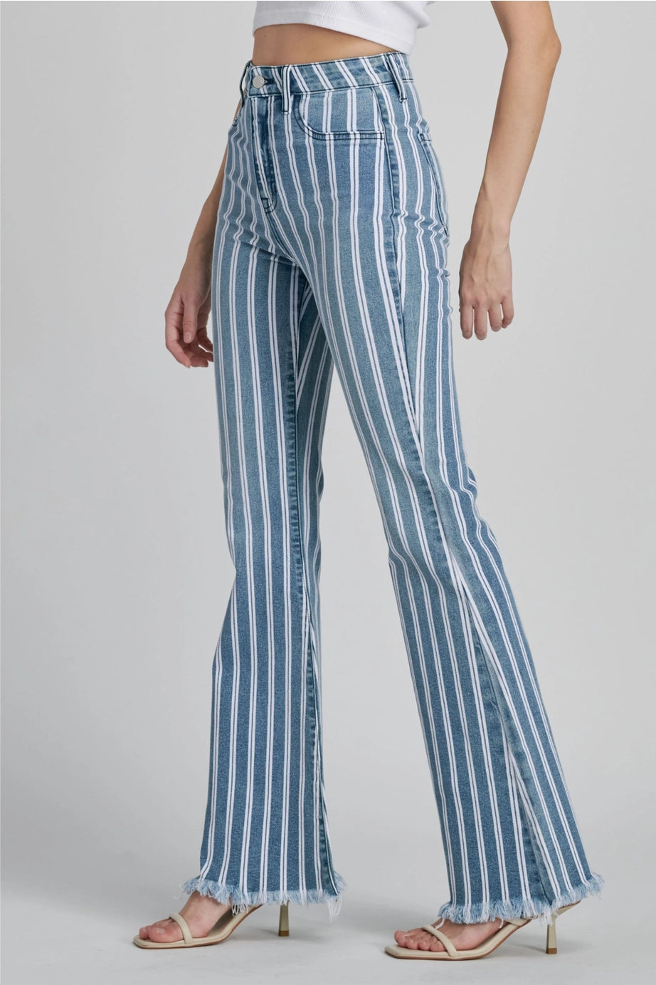 Cello Jean The Heather Striped Denim Flare Jean - Deer Creek Mercantile