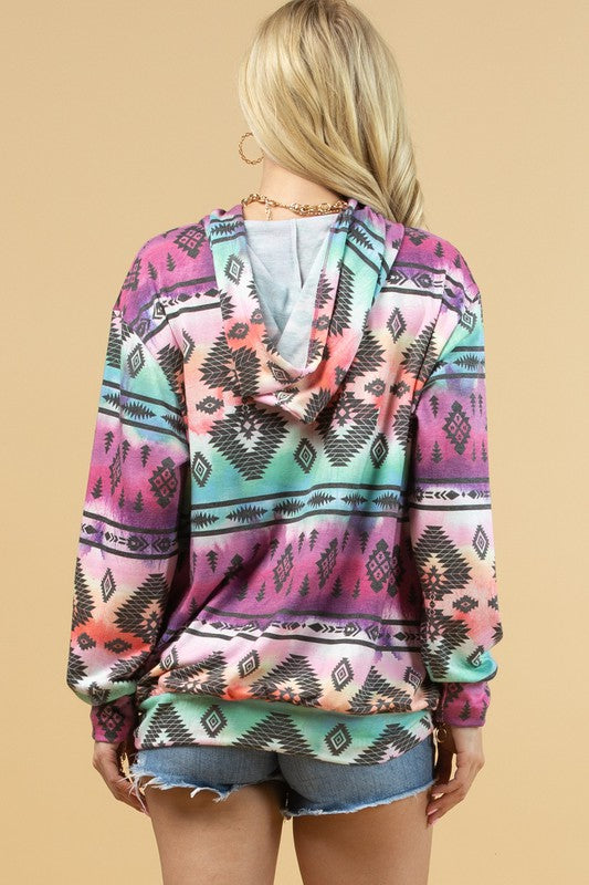 Doorbuster #4 Tie Dye Southwestern Hoodie *Magenta/Jade - Deer Creek Mercantile