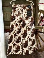 Brown Cow Print Cropped Wide Leg Jeans - Deer Creek Mercantile
