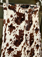 Brown Cow Print Cropped Wide Leg Jeans - Deer Creek Mercantile
