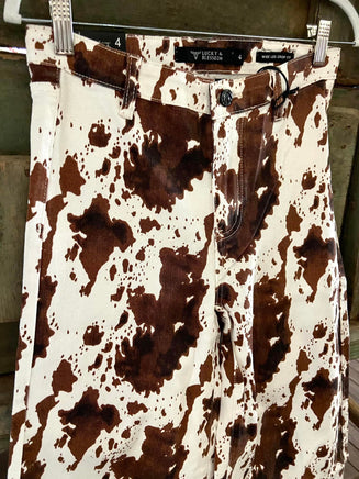Brown Cow Print Cropped Wide Leg Jeans - Deer Creek Mercantile