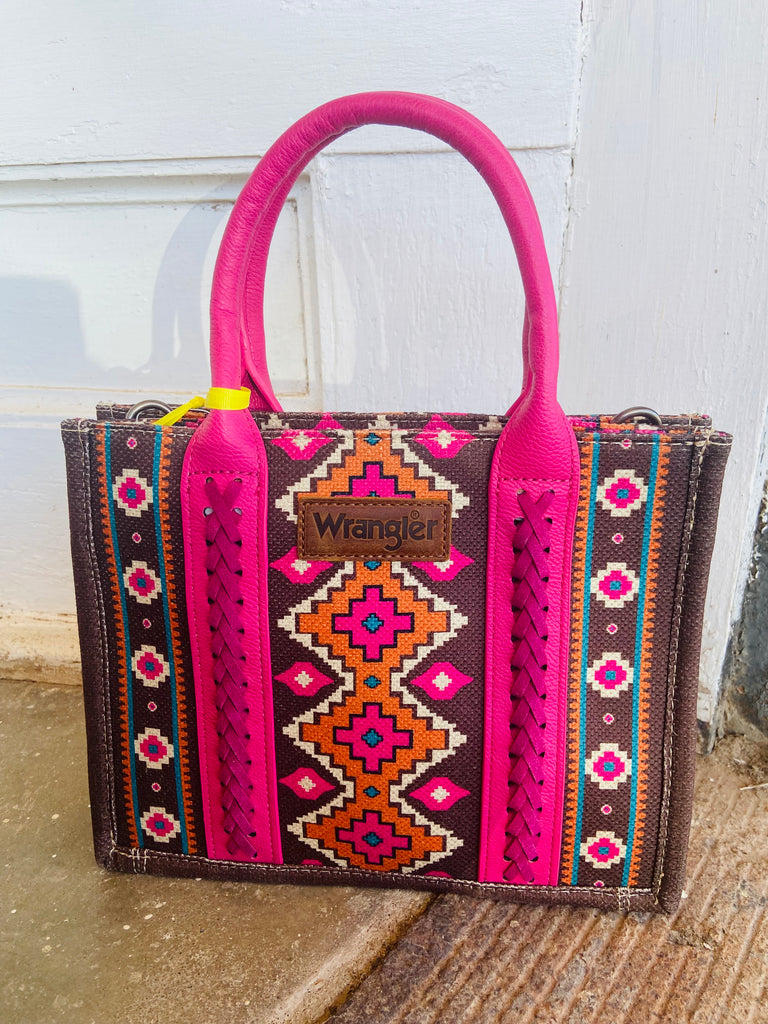 Wrangler Southwestern Print Small Canvas Tote/Crossbody - Hot Pink - Deer Creek Mercantile