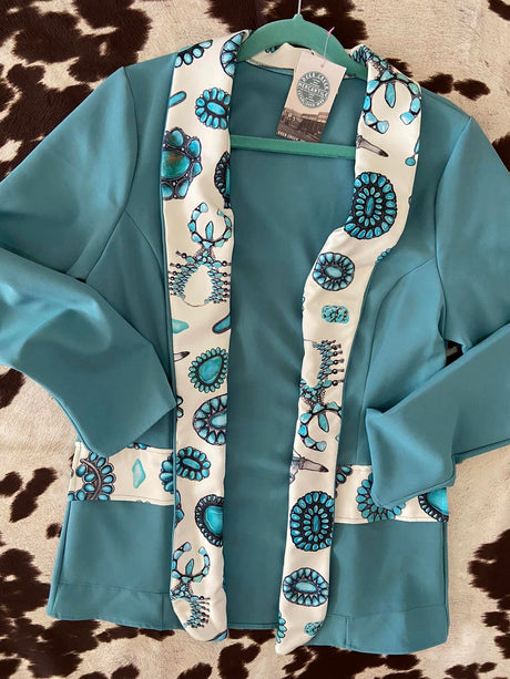 Turquoise Western Print Blazer - Deer Creek Mercantile