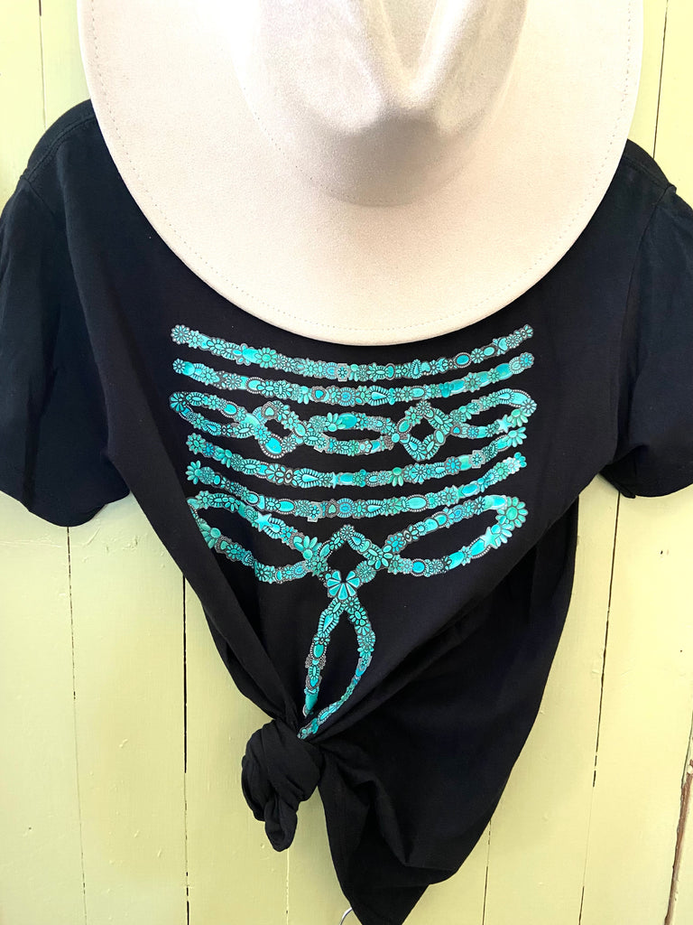 Western Boot Stitch Black/Turquoise Graphic Tee - Deer Creek Mercantile