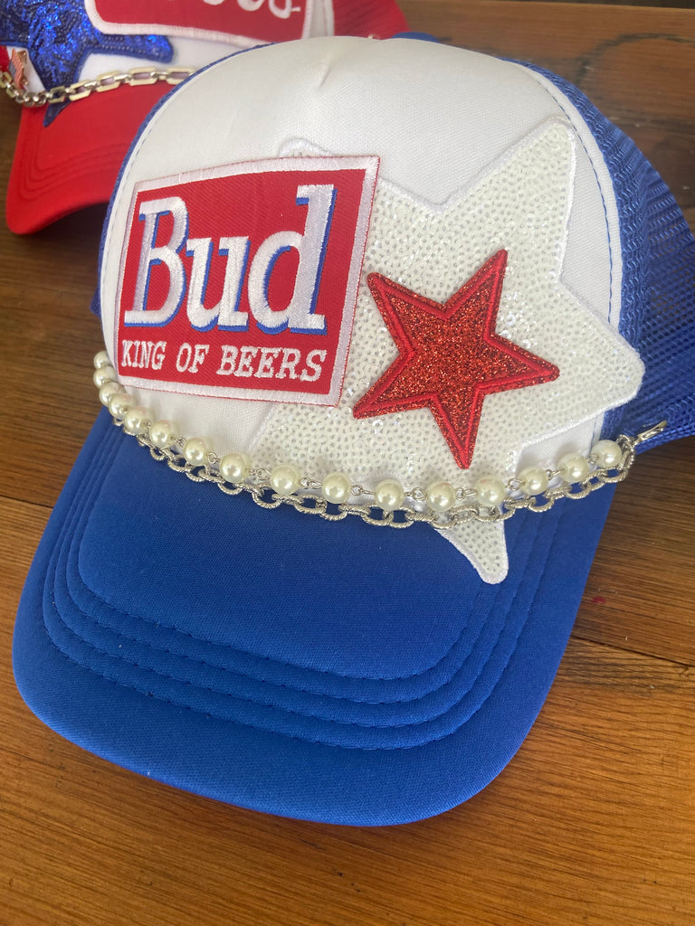 Retro Trucker Hat w/ Vintage Beer Patch *USA Blue - Deer Creek Mercantile