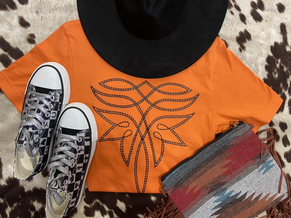 Western Boot Stitch Graphic Tee *Orange - Deer Creek Mercantile