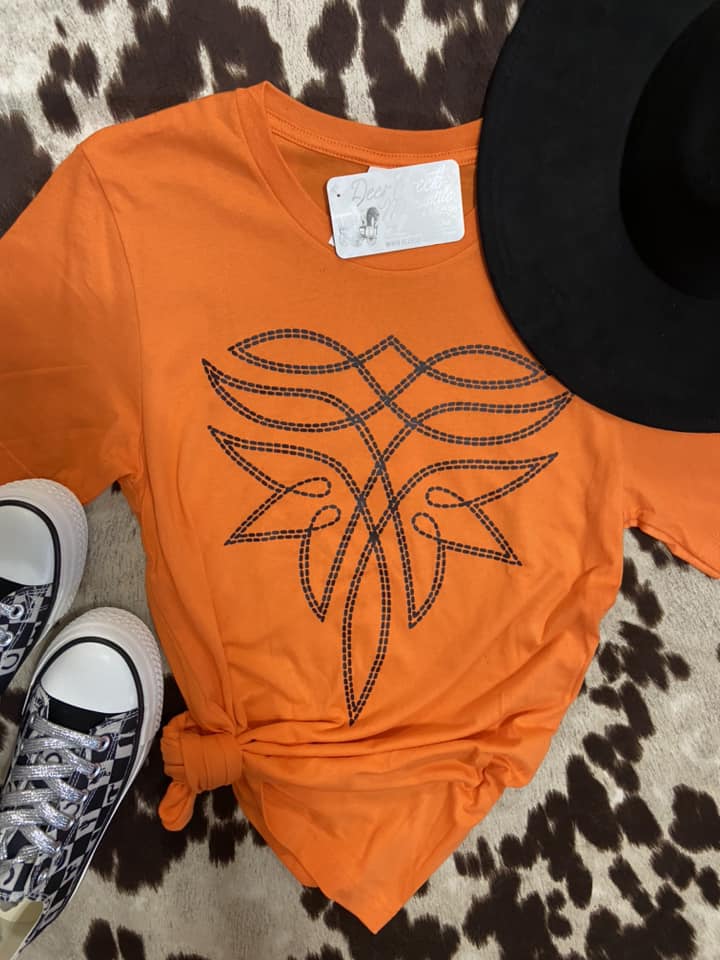 Western Boot Stitch Graphic Tee *Orange - Deer Creek Mercantile