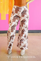 Brown Cow Print Cropped Wide Leg Jeans - Deer Creek Mercantile