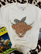 Shaggy Highland Cow Leopard Graphic Tee - Deer Creek Mercantile