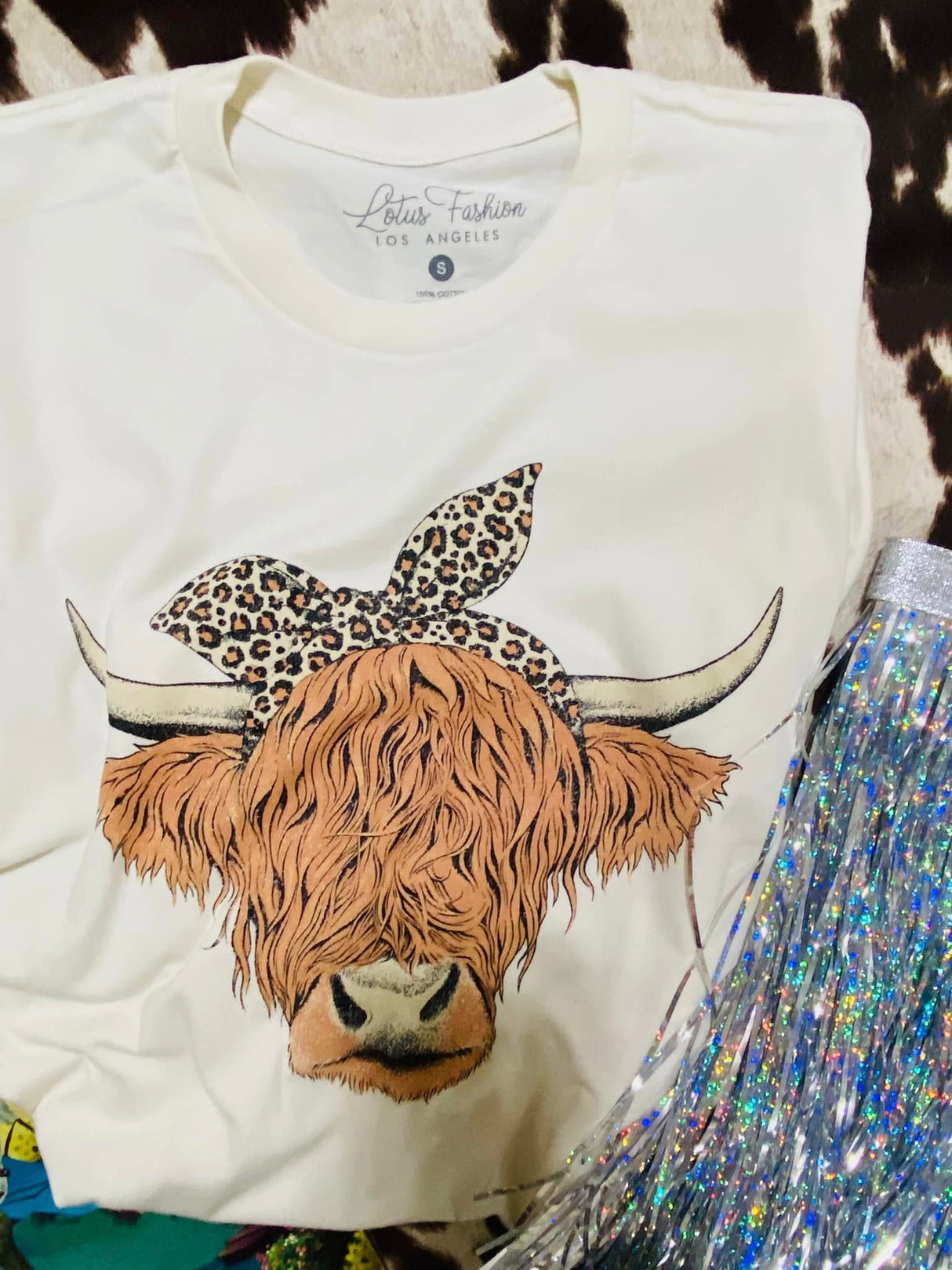 Shaggy Highland Cow Leopard Graphic Tee - Deer Creek Mercantile