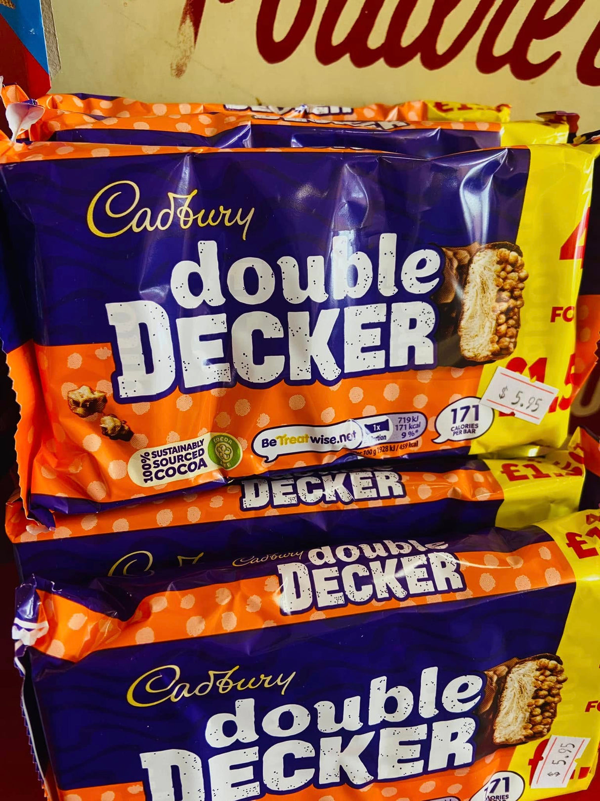 Cadbury Double Decker Chocolate Bar 4 Pack Multipack UK, 149.2g - Deer Creek Mercantile