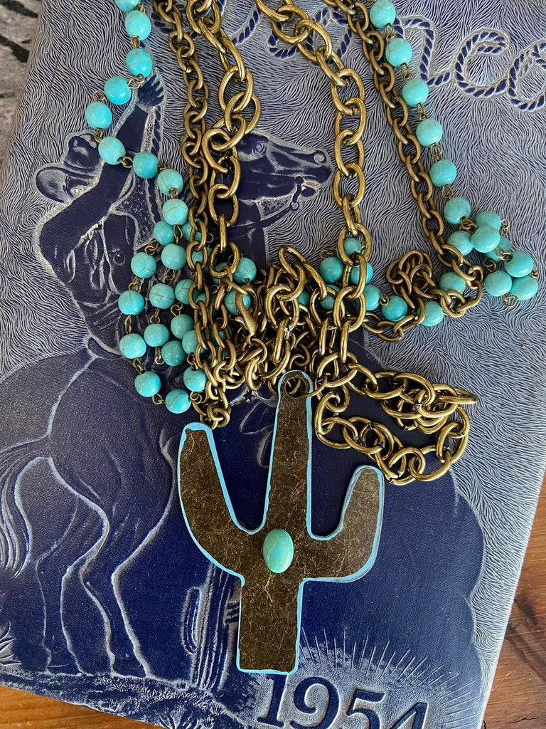 Turquoise Metal Cactus Western Necklace - Deer Creek Mercantile