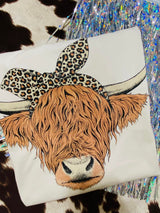 Shaggy Highland Cow Leopard Graphic Tee - Deer Creek Mercantile