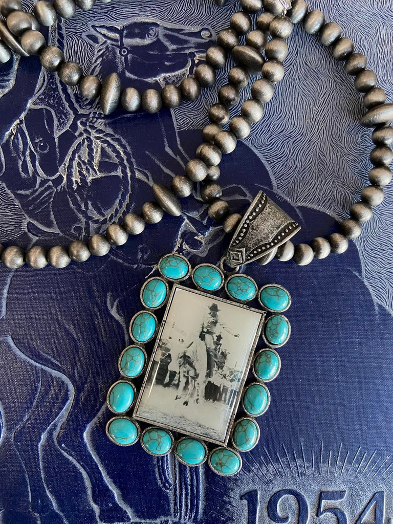 Turquoise + Silver Rodeo Cowboy Pendant Necklace - Deer Creek Mercantile