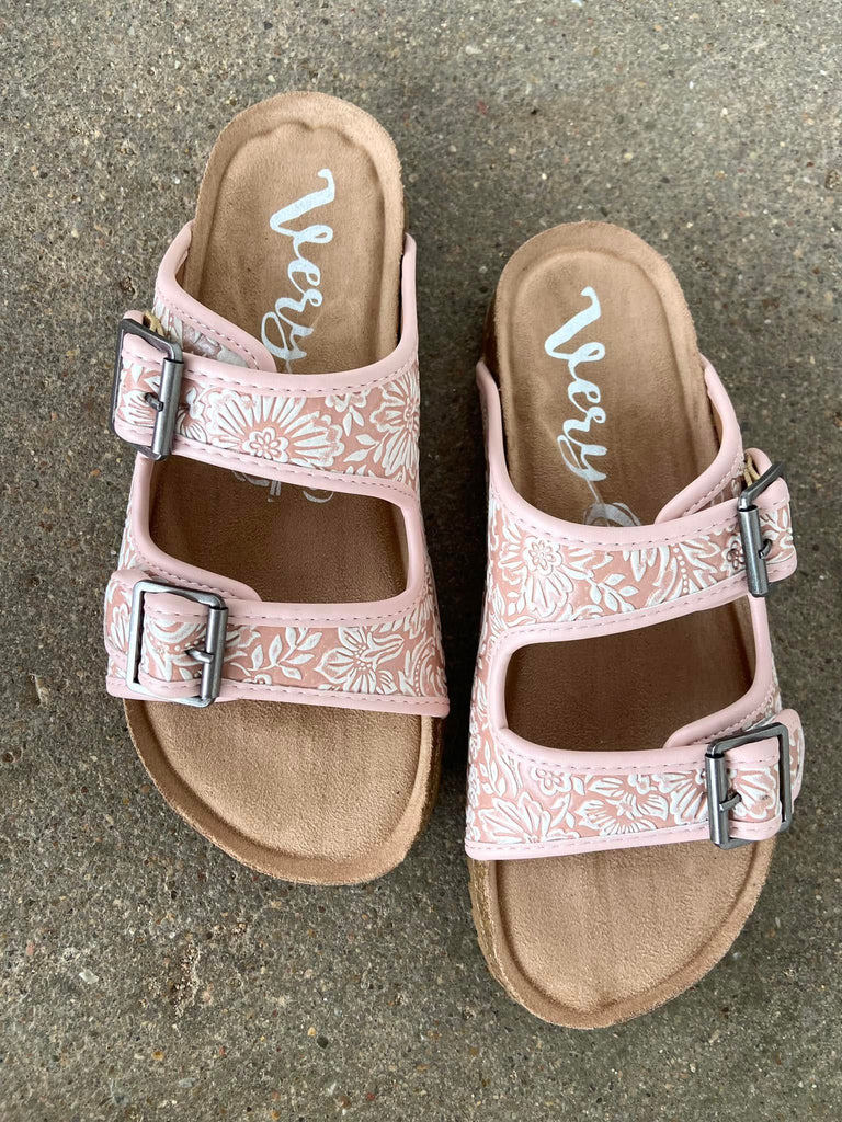 Ellie's Tooled Sandals (Blush) - Deer Creek Mercantile