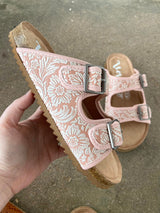 Ellie's Tooled Sandals (Blush) - Deer Creek Mercantile